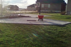 Concrete and new lawn